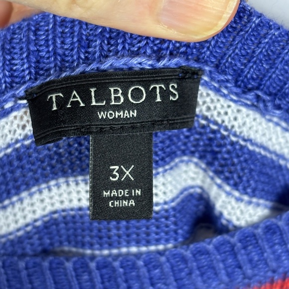 TALBOTS ¾ Sleeve Linen Pullover Knit Sweater Top Sailor Boat neck Beachy Coastal - Picture 3 of 8